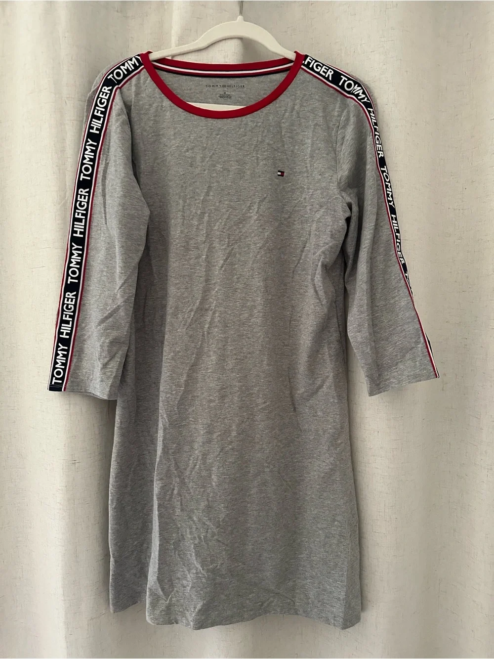 Tommy Hilfiger Gray Long Sleeve Tee Dress with Red Trim